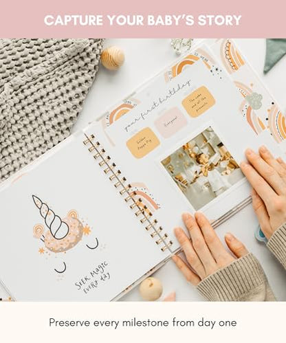 Lamare Baby Memory Book – Baby First Year Keepsake Journal, Baby Scrapbook - color: Rainbow
