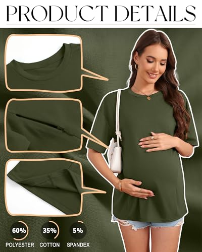 3 Pack Women's Oversize Nursing Tops - color: Army Green, Gray, Black, size: XX-Large