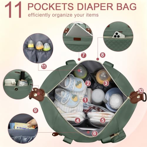 Pritent Diaper Bag Tote Waterproof Maternity Baby Bags with Pacifier Case - color: Green, size: Medium
