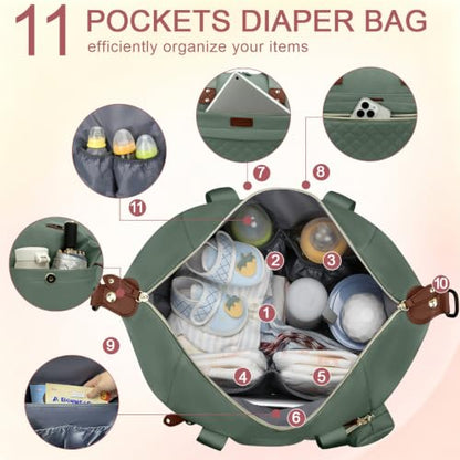 Pritent Diaper Bag Tote Waterproof Maternity Baby Bags with Pacifier Case - color: Green, size: Medium