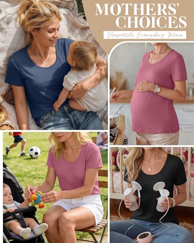 Huukeay 3 Pack Women's Nursing Shirts - color: Black, Dark Pink, Dark Blue, size: Small