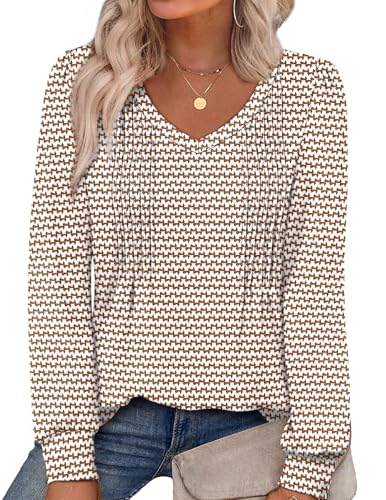 Alaroo Long Sleeve Shirts for Women V Neck Tops Pleated Tunic Print - color: Print 05, size: Medium
