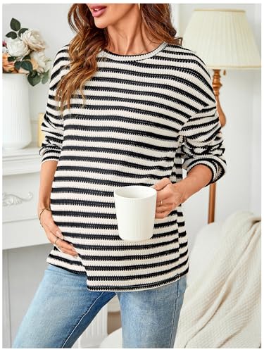 RoseSeek Women's Long Sleeve Crew Neck Maternity Sweatshirt Pullover Tops - color: Multi Black, size: X-Large