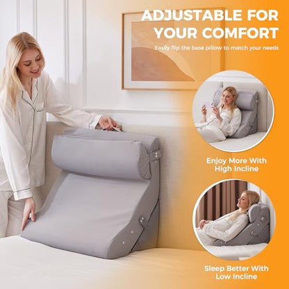 Ruqmuis Wedge Pillow Set for After Surgery, Bed Wedge Pillow, Plush Grey - color: Plush Grey, size: 3pcs