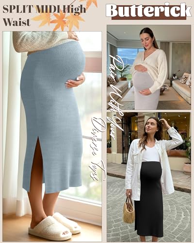 Neer 3 Pack Women's Ribbed Knit Maternity Skirts - color: Light Coffee, Light Blue, Black, size: X-Large