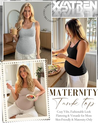 Xaatren 4 Pack Women's Maternity Tank Tops - color: Cream, White, Light Gray, Black, size: Small
