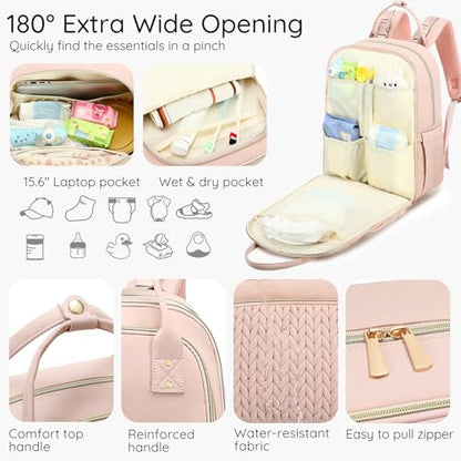 AIJIEKE Diaper Bag Backpack, Large Multi-functional Diaper Backpack, Pink - color: Pink