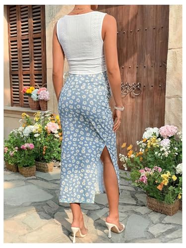 Milumia Women's Maternity Two Piece Set Tank Top and Floral Midi Skirt Sets - color: Blue Multi, size: Large