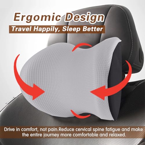 Cozy Car Headrest Pillow, Car Neck Pillow for Driving with Adjustable Strap - color: Silver
