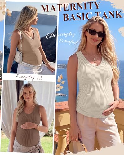 Ficerd 3 Pack Maternity Sleeveless Tank Tops - color: Apricot, Khaki, Coffee, size: Large