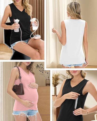 Ficerd 3 Pack Women's Nursing Tank Tops - color: Black, White, Pink, size: X-Large