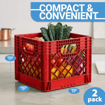 Milk Crate, Stackable Plastic Storage with Handles, 16 Qt, Red, 2 Pack - color: Red, size: 2-Pack