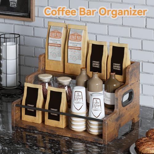 Liquor Bottle Display Shelf, Coffee Bar Organizer, 3-Tier Wine Rack, Brown - color: Brown