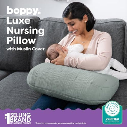 Boppy Nursing Pillow, Cotton Muslin Ergonomic Breastfeeding Support Pillow - color: Luxe - Sea Green Muslin
