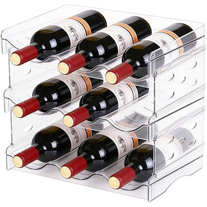 Stackable Wine Rack,Wine Bottle Holder for Inside Cabinet,for Pantry,Refrigerator,Countertop Organization-3 Tiers for 9 Bottles - size: 3 Tiers for 9 Bottles