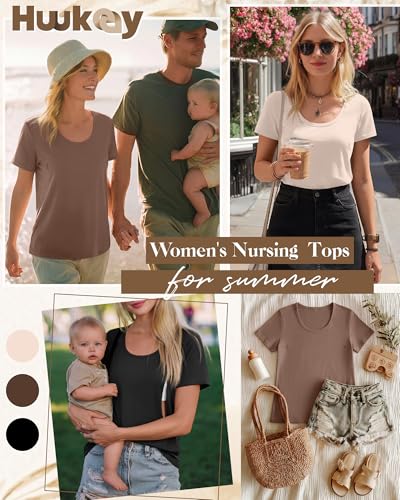 Huukeay 3 Pack Women's Nursing Shirts - color: Black, Coffee, Cream, size: Small