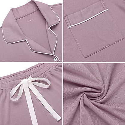 Samring Womens Pajamas Set Short Sleeve Button Down Sleepwear 2 Piece Pjs - color: Violet, size: X-Large