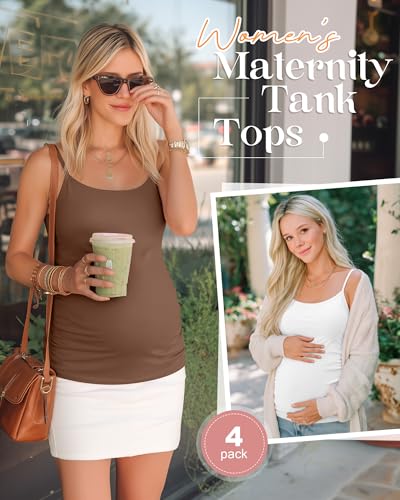4 Pack Maternity Tank Tops - color: Coffee, White, Light Gray, Black, size: Large