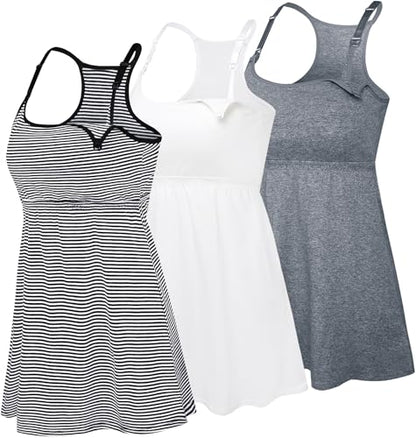 SUIEK Cotton Maternity Nursing Tank Tops with Shelf Bra Breastfeeding Camis - color: Dark Grey+black White Stripe+white 3pack, size: Large