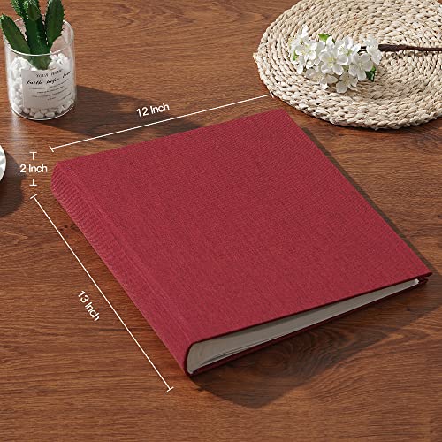 Pssoss Large Linen DIY Scrapbook Album with Writing Space,100 Pages, Red - color: Red