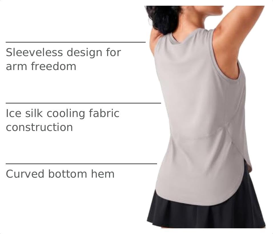 JOYSPELS Ice Silk Workout Tank Top Loose Fit Yoga Shirts UPF 50+ - color: Birch Heather, size: Large