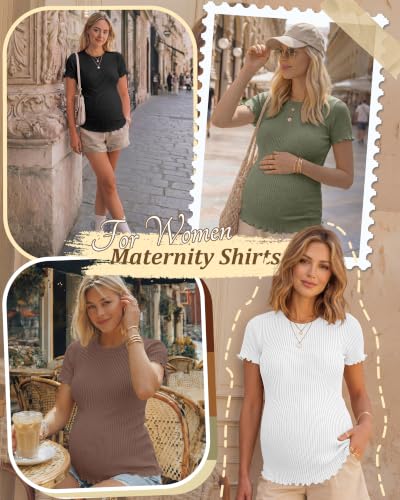 Riyiper 4 Pack Maternity Ribbed Knit Shirts for - color: Gray Green, Brown, White, Black, size: Large