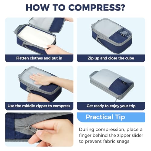 BAGAIL Lightweight Compression Packing Cubes for Travel, 6 Set, Navy - color: Navy