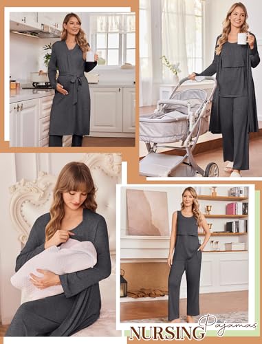 Maternity Sets Labor and Delivery Gown Postpartum Essentials Nursing Pajama - color: Deep Grey, size: Medium