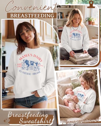 Huukeay Women's Nursing Sweatshirts for Breastfeeding - color: Beige White, size: X-Large
