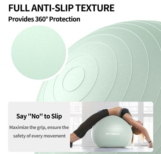FITMIND_ Extra Thick Exercise Ball Yoga Ball 22in/26in/30in for Workout Pregnancy Stability,Anti-Burst and Slip Resistant Swiss Ball with Pump for Yoga, Pilates, Fitness,Birthing,Physical Therapy - color: green, size: 18-22in/45-55cm