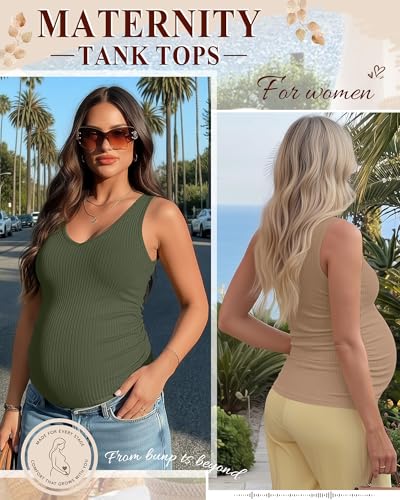 Ficerd 3 Pack Maternity Sleeveless Tank Tops - color: Ivory, Army Green, Black, size: Medium