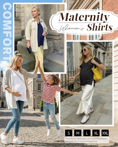 Ficerd 3 Pack Women's Maternity Shirts - color: Black, White, Navy Blue, size: Small