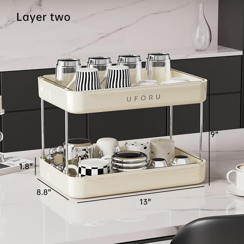 UFORU Countertop Coffee Station Organizer,Cup Rack,Mug & Wine Glass Holder - color: Cream White