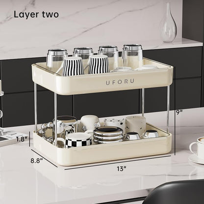 UFORU Countertop Coffee Station Organizer,Cup Rack,Mug & Wine Glass Holder - color: Cream White