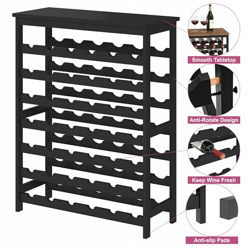 42 Bottles Wine Rack Freestanding Floor, Black Table Top, Kitchen Cellar