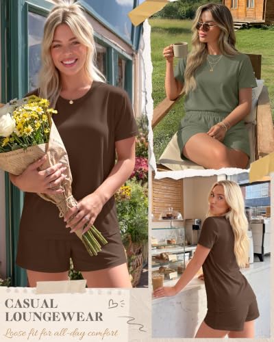 Riyiper 2 Packs Women's Nursing Pajamas Set - color: Gray Green, Brown, size: Small
