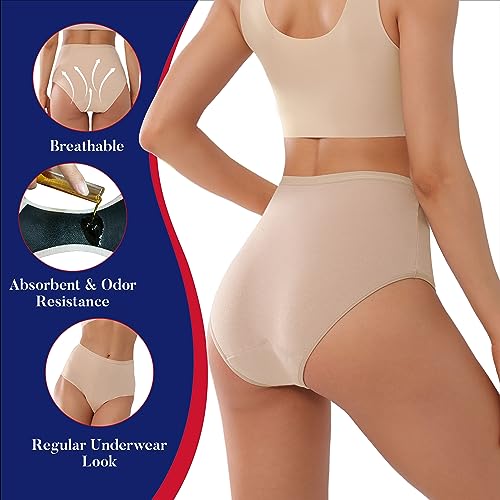 High Rise Incontinence Underwear for Women Leak Proof Panties 2 Pack - color: Beige, size: X-Large