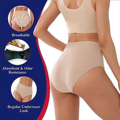 High Rise Incontinence Underwear for Women Leak Proof Panties 2 Pack - color: Beige, size: X-Large