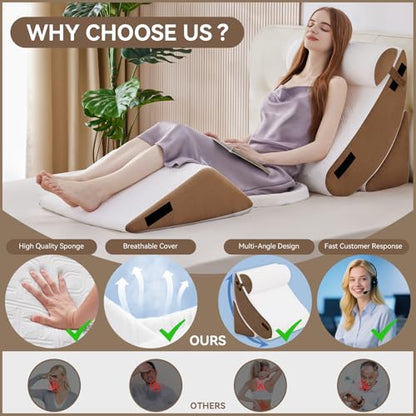 Negwoo 5PCS Wedge Pillow Set for After Surgery,Bed Wedge Pillow, Brown - color: Brown, size: 5 PCS-Seat
