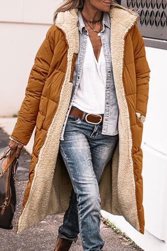 PRETTYGARDEN Women's Winter Fleece Warm Long Coats - color: Brown, size: X-Large