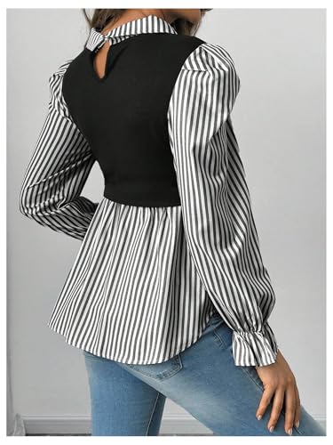 WDIRARA Women's Maternity Striped Button Down Shirts Long Sleeve Collared Blouse 2 in 1 Nursing Top - color: Black, size: Large