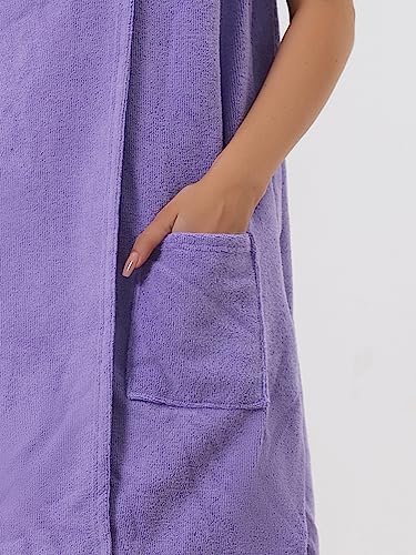 cheibear Women Terry Towel Dress Wrap Bathrobe with Pockets Headband - color: Grape Shake, size: Small