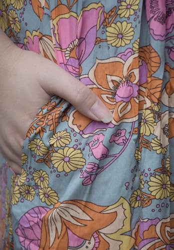 CzzzyL Womens Nursing Dress Summer Floral Print Smocked Maxi with Pockets - color: Greyblue, size: Small