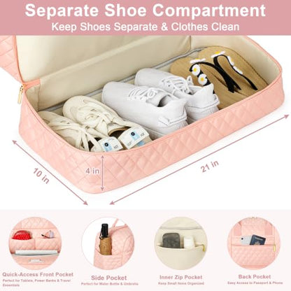 Graduation Gift for Her, Initial Dance Bag for Girls with Shoe Compartment - color: Pink Diamond Quilted, style: E