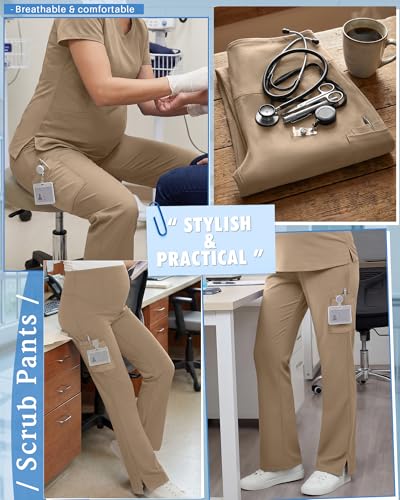 Women's Maternity Scrub Pants - color: Khaki, size: XX-Large