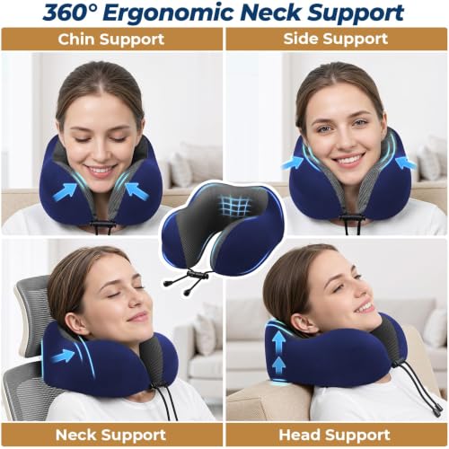 ExploreBliss Travel Pillow, Memory Foam Neck Pillow Airplane, Blue - color: Blue