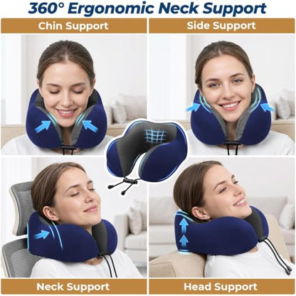 ExploreBliss Travel Pillow, Memory Foam Neck Pillow Airplane, Blue - color: Blue