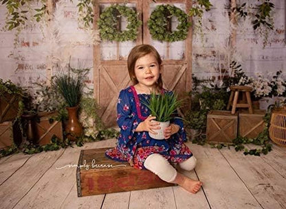 Kate Rustic White Painted Brick Wall Wood Door Photography Backdrops - size: 10x6.5ft
