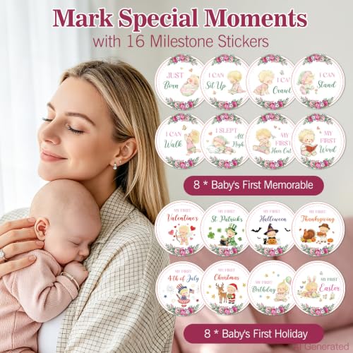 Monthly Milestone Blanket for Baby Girl Growth Chart Gift - color: Peony