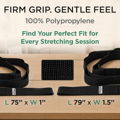 TECEUM Stretching Strap with 10 Loops for Physical Therapy & Rehab - color: Black, size: Polypropylene 1” W - 10 Loops